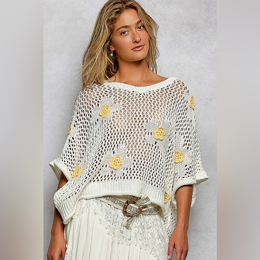 POL “ Daisy Dreams “ Crochet Sweater Top | Buttercup - Picture 2 of 9